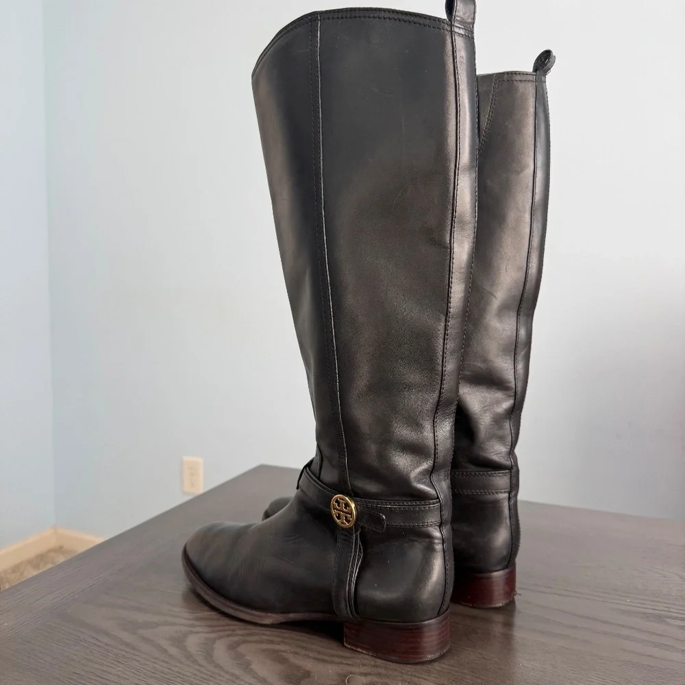 Tory Burch Black Leather Riding Boot Size 9 M‎